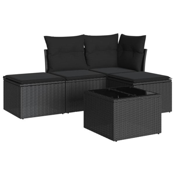 Set de muebles de jardín 5 pzas y cojines ratán sintético negro M 2