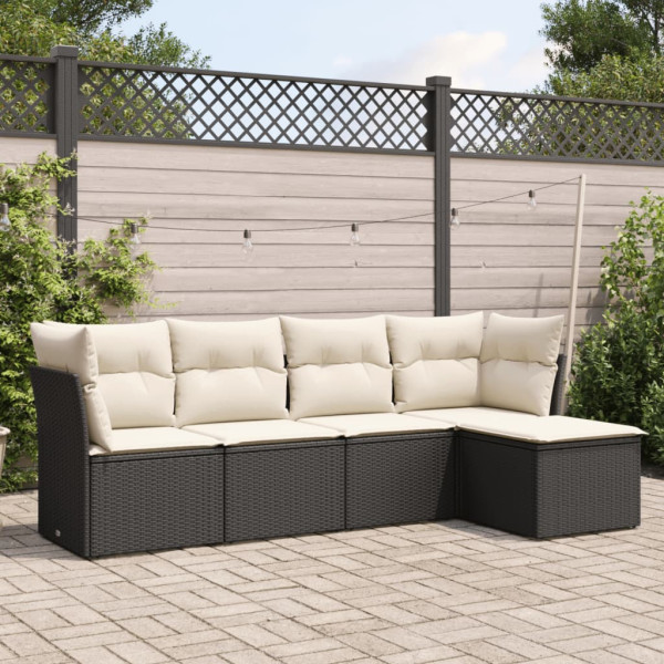 Set de muebles de jardín 5 pzas y cojines ratán sintético negro D