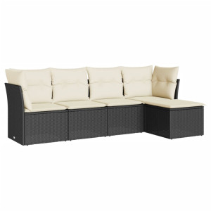 5 pcs conjunto sofás de jardim com almofadões vime PE preto H