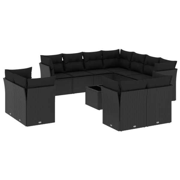 12 pcs conjunto de sofás de jardim c/ almofadões vime PE preto M 2