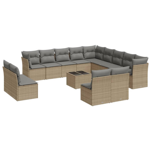 Set sofás de jardín 14 pzas con cojines ratán sintético beige M 2