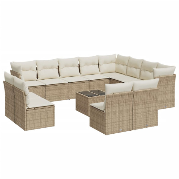 Set sofás de jardín con cojines 13 pzas ratán sintético beige M 2