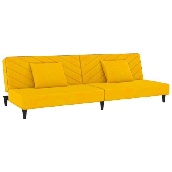 Sofá-cama 2 lugares com duas almofadas veludo amarelo M 2