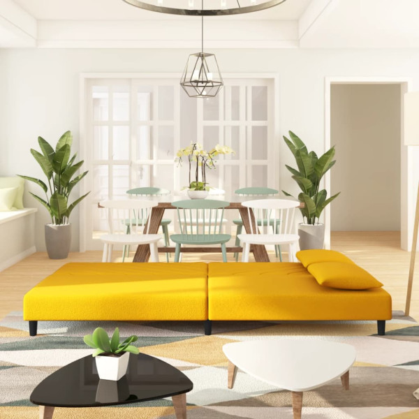 Sofá-cama 2 lugares com duas almofadas veludo amarelo M 3