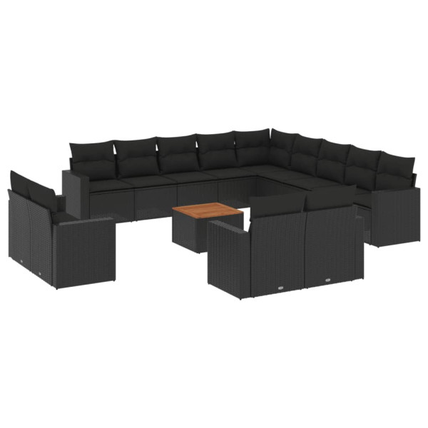 14 pcs conjunto de sofás p/ jardim c/ almofadões vime PE preto M 2