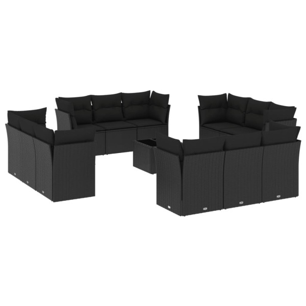 13 pcs conjunto de sofás de jardim com almofadões vime PE preto M 2