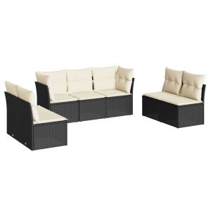 7 pcs conjunto de sofás p/ jardim c/ almofadões vime PE preto H