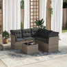 Set de muebles de jardín 6 pzas y cojines ratán sintético gris 1