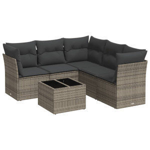 6 pcs conjunto sofás de jardim com almofadões vime cinzento H