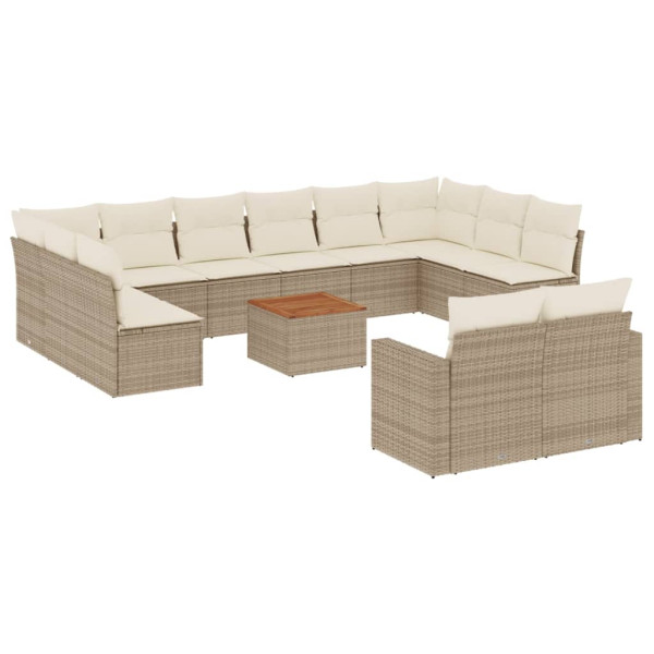 Set sofás de jardín con cojines 13 pzas ratán sintético beige M 2