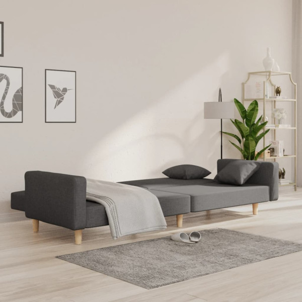 Sofá cama de 2 plazas con dos almohadas tela gris oscuro M 3