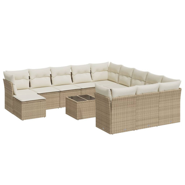 Set sofás de jardín con cojines 13 pzas ratán sintético beige M 2