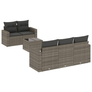 6 pcs conjunto sofás de jardim com almofadões vime cinzento H