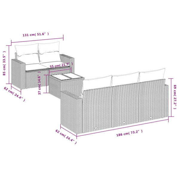 Set de muebles de jardín 6 pzas y cojines ratán sintético gris M 3