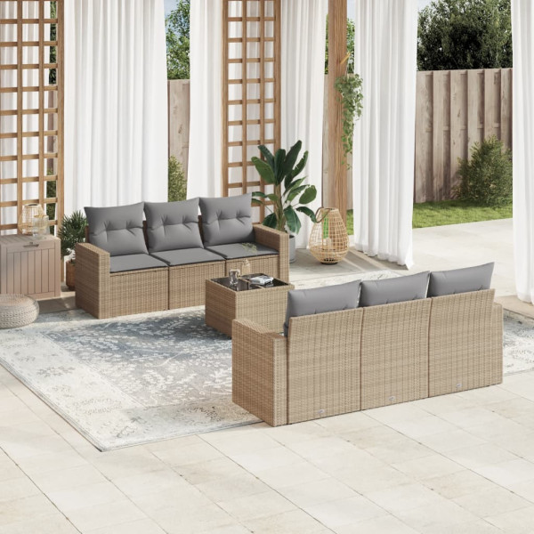 Set sofás de jardín 7 piezas y cojines ratán sintético beige D