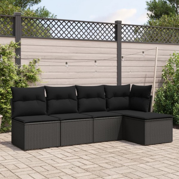 Set de muebles de jardín 5 pzas y cojines ratán sintético negro D