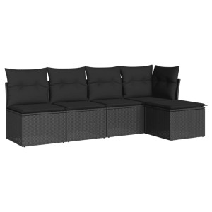 5 pcs conjunto sofás de jardim com almofadões vime PE preto H