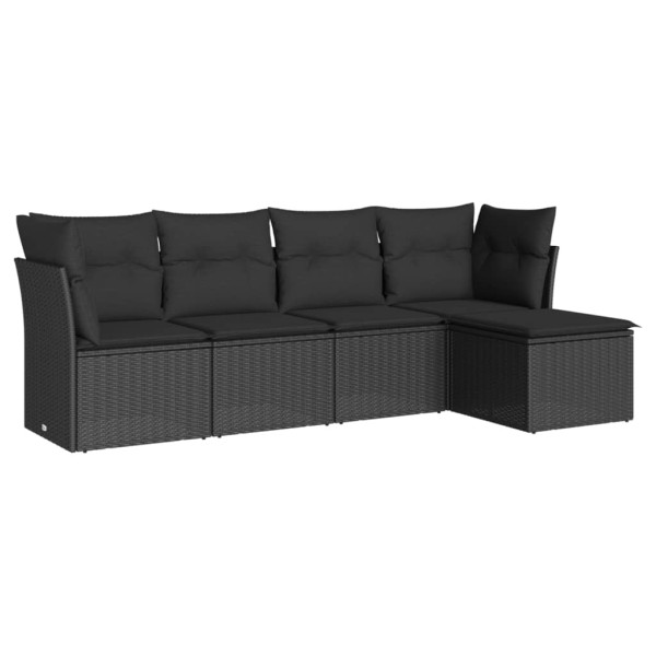 5 pcs conjunto sofás de jardim com almofadões vime PE preto M 2