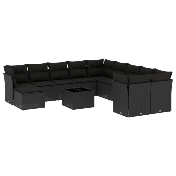 12 pcs conjunto de sofás de jardim c/ almofadões vime PE preto M 2