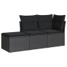 3 pcs conjunto sofás de jardim com almofadões vime PE preto 2