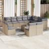 Set sofás de jardín con cojines 13 pzas ratán sintético beige 1