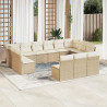 Set sofás de jardín con cojines 13 pzas ratán sintético beige 1