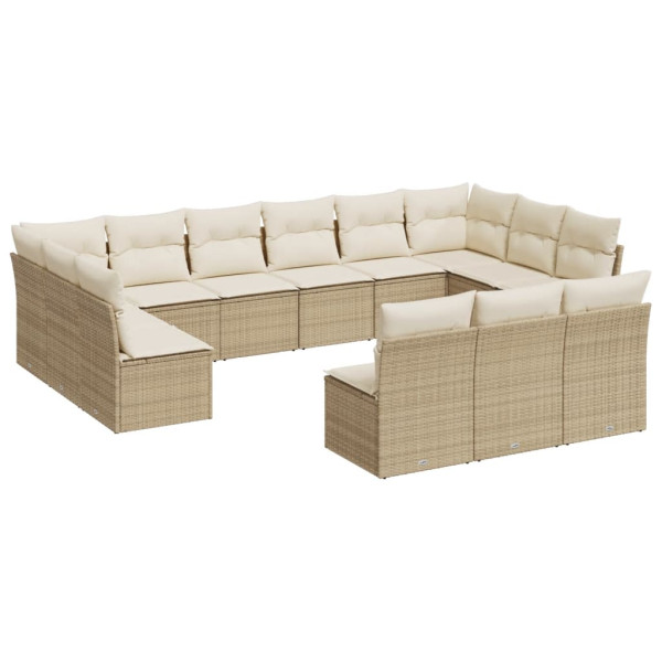 Set sofás de jardín con cojines 13 pzas ratán sintético beige M 2