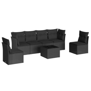 7 pcs conjunto de sofás p/ jardim c/ almofadões vime PE preto H
