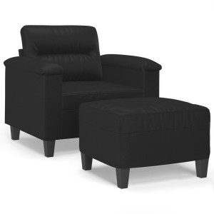 Sillón con taburete cuero sintético negro 60 cm H