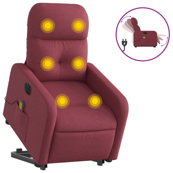 Sillón de masaje elevable eléctrico tela rojo tinto M 2
