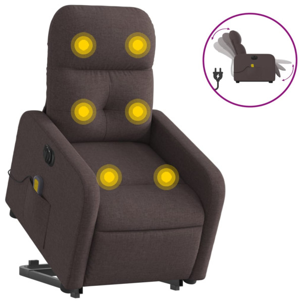 Sillón masaje eléctrico reclinable elevable tela marrón oscuro M 2