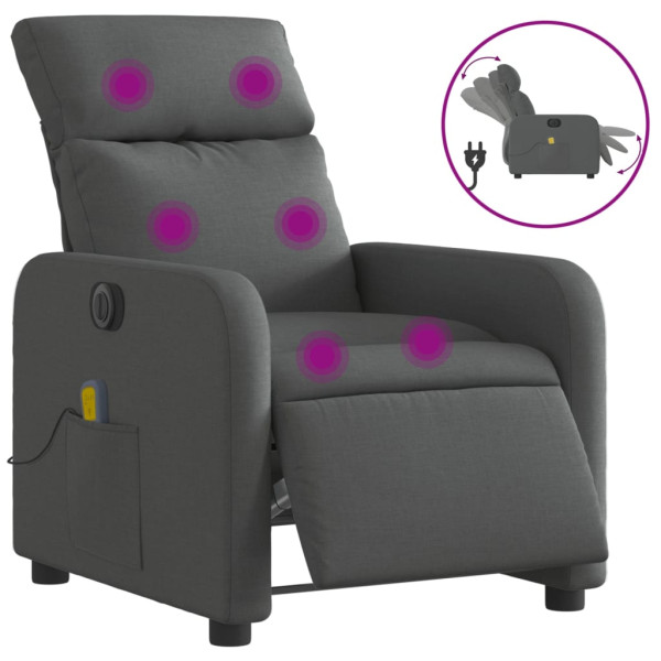 Sillón reclinable de masaje eléctrico tela gris oscuro M 2