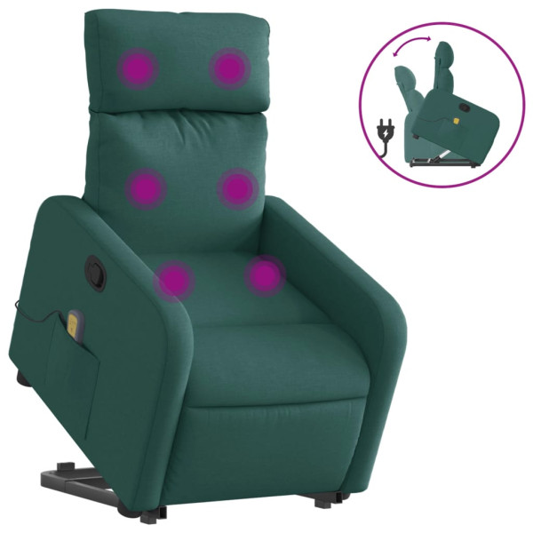 Silla de masaje reclinable de pie de tela verde oscura M 2