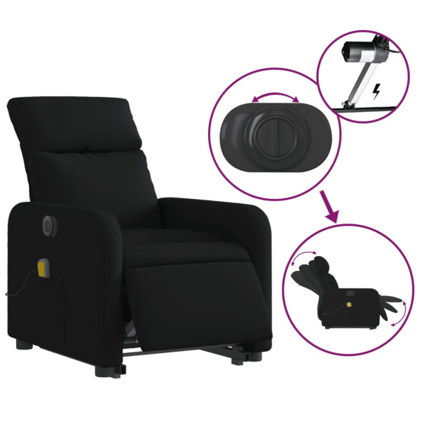 Sillón de masaje eléctrico reclinable elevable tela negro M 5