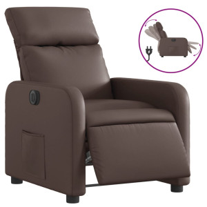 Sillón reclinable eléctrico de cuero sintético marrón H