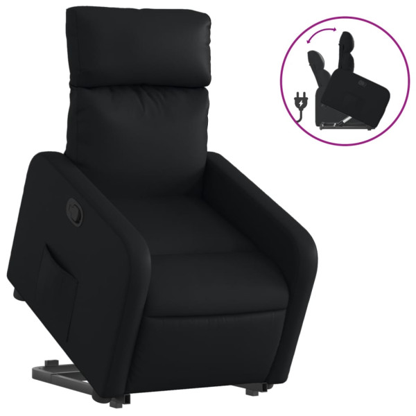 Sillón reclinable elevable cuero artificial negro M 2