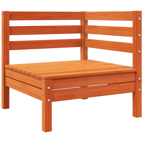 Sofá de esquina de jardín y cojines madera pino marrón cera M 4