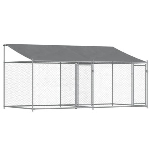 Jaula para cão com telhado/portas 4x2x2 m aço galvanizado cinza H