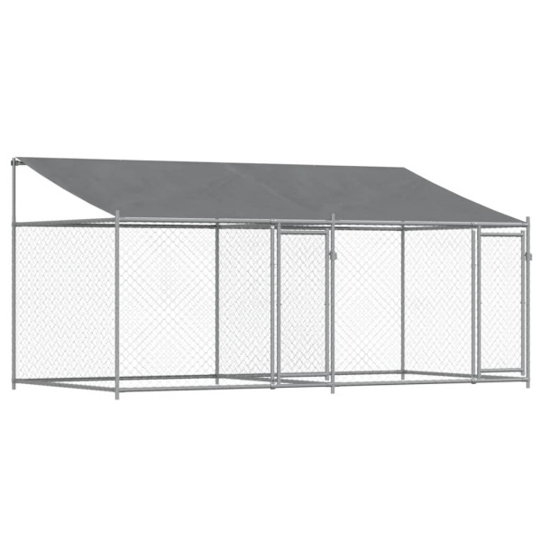 Jaula para cão com telhado/portas 4x2x2 m aço galvanizado cinza M 2