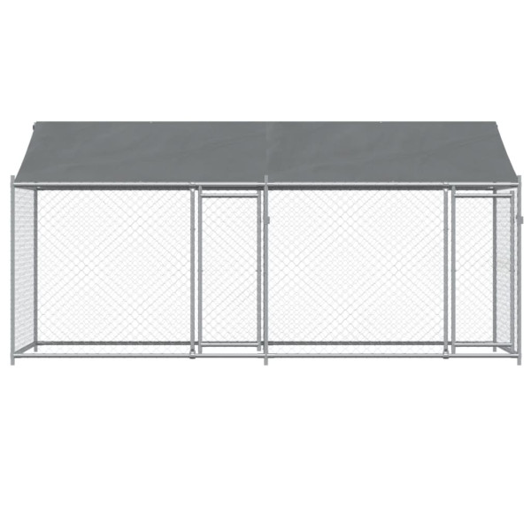 Jaula de perros techo y puertas acero galvanizado gris 4x2x2 m M 4