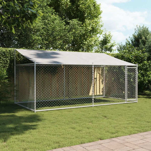 Jaula para cão com telhado/porta 4x2x2 m aço galvanizado cinza M 3