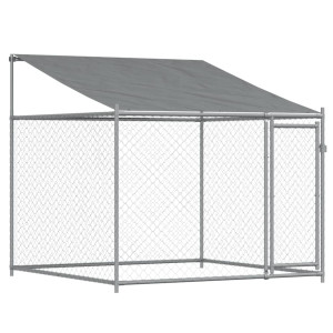 Jaula para cão com telhado/porta 2x2x2 m aço galvanizado cinza H