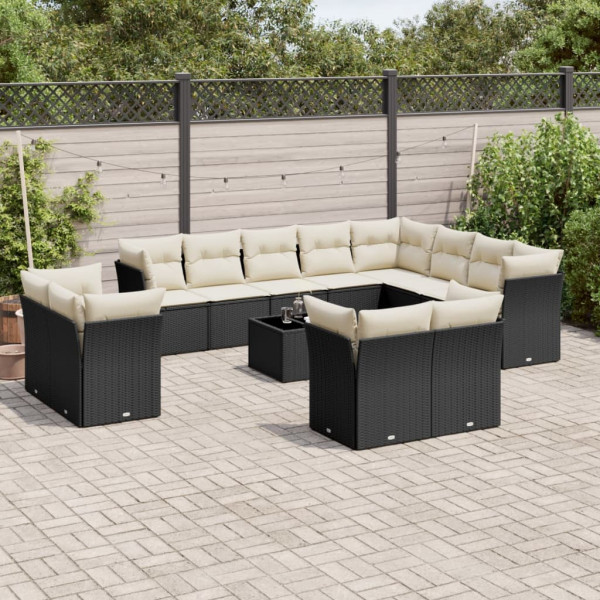 13 pcs conjunto de sofás de jardim com almofadões vime PE preto D
