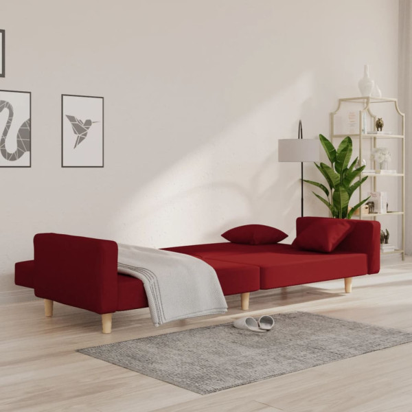 Sofá-cama 2 lugares com duas almofadas tecido vermelho tinto M 3