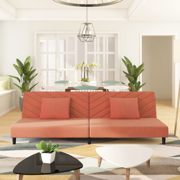 Sofá cama de 2 plazas con dos almohadas terciopelo rosa D