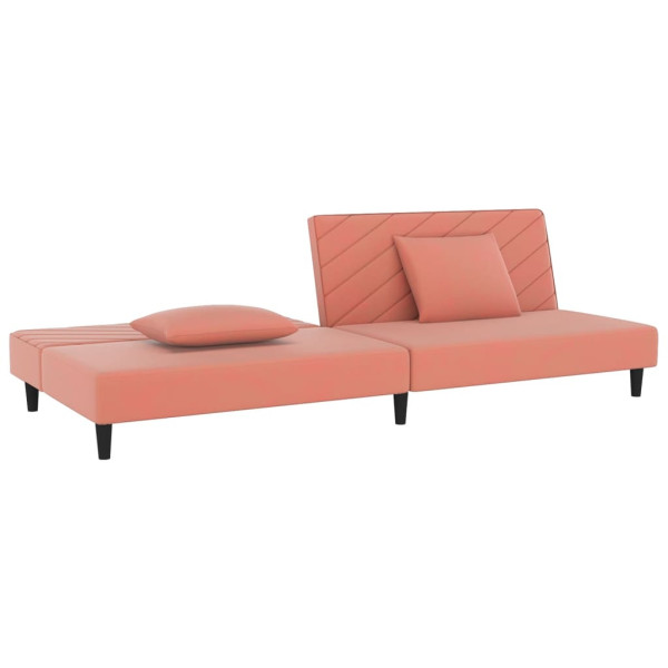 Sofá-cama 2 lugares com duas almofadas veludo rosa M 4