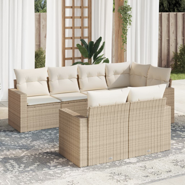 Set sofás de jardín 7 piezas y cojines ratán sintético beige D