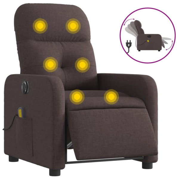 Sillón reclinable de masaje eléctrico tela marrón oscuro M 2