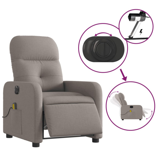 Sillón reclinable de masaje eléctrico tela gris taupe M 5
