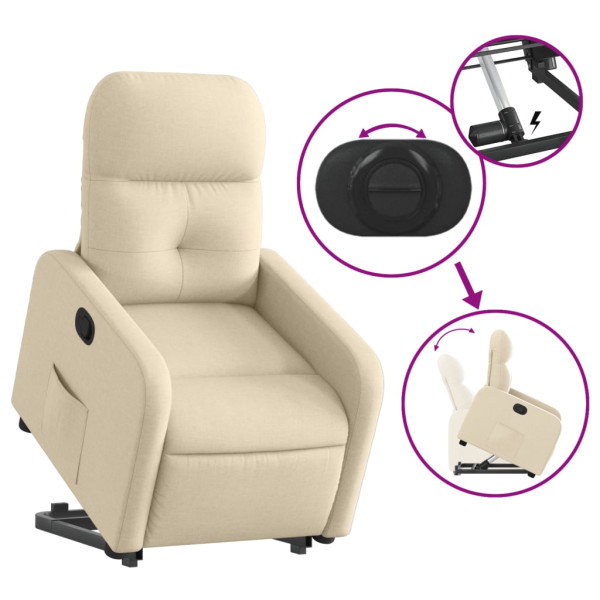 Sillón reclinable elevable de tela color crema M 5